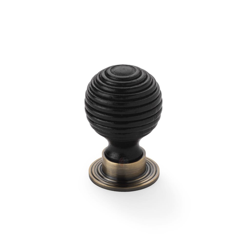 Large Ebonised Antique Brass Beehive Cupboard Knob