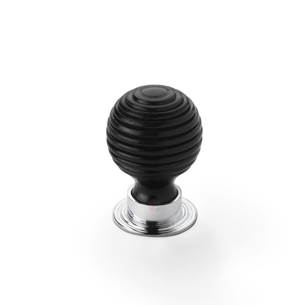 Large Ebonised Polished Chrome Beehive Cupboard Knob