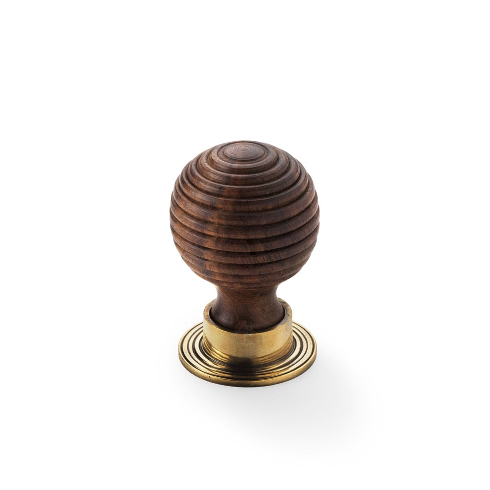 large rosewood aged brass beehive cupboard door knob