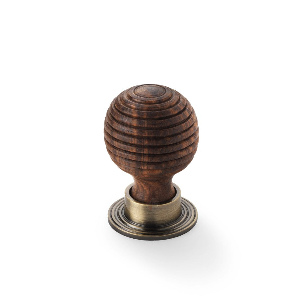 Small rosewood antique brass beehive cupboard door knob