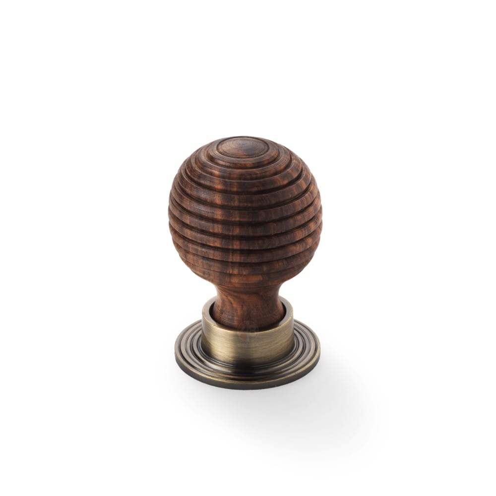 Large Rosewood Antique Brass Beehive Cupboard Knob