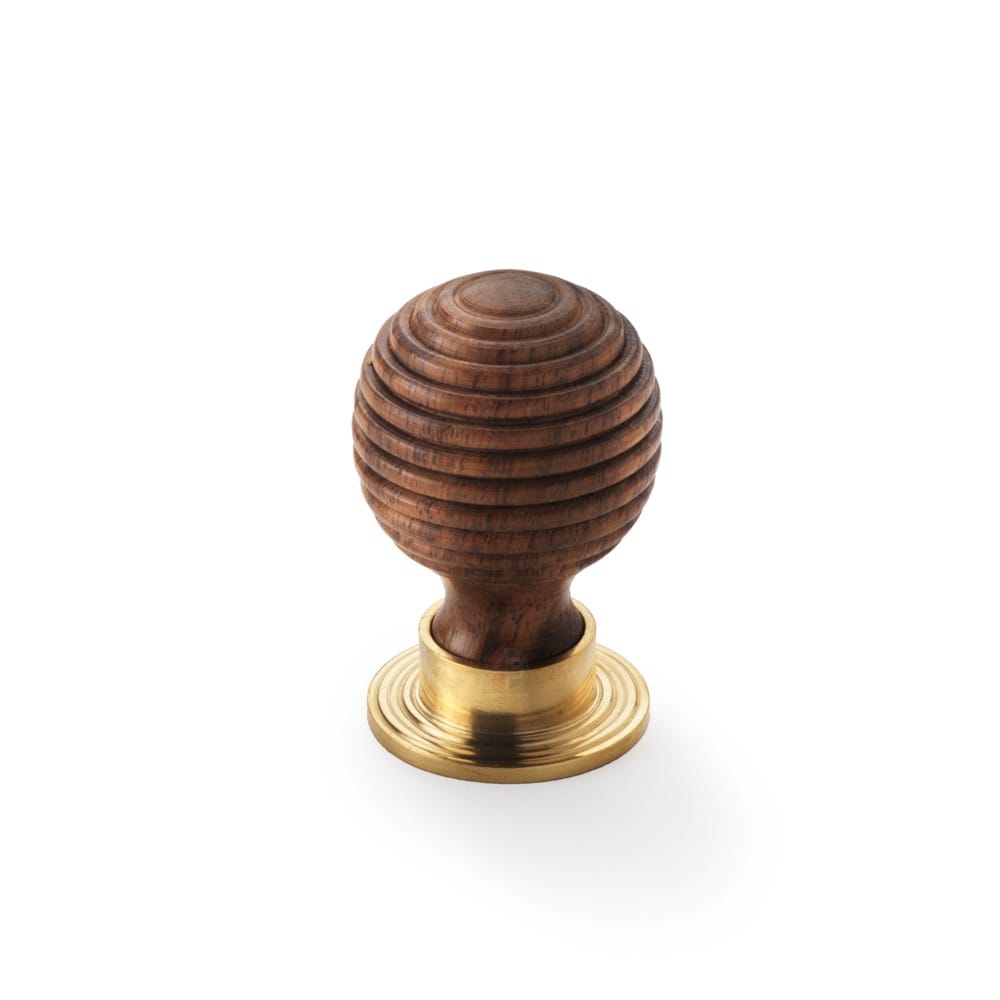 Large Rosewood Polished Brass Beehive Cupboard Knob