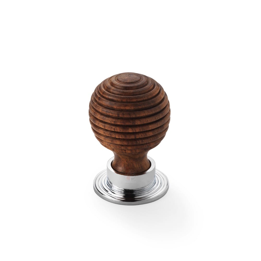 Large Rosewood Polished Chrome Beehive Cupboard Knob