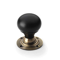 Thumbnail for Large Victorian Gothic Rim Lock Ebonised Antique Brass Bun Door Knobs