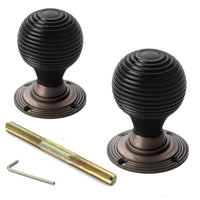 Thumbnail for Large Victorian Gothic Rim Lock Ebonised Matt Antique Beehive Door Knobs