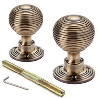 Thumbnail for Large Victorian Gothic Rim Lock Hollow Antique Brass Beehive Door Knobs