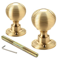 Thumbnail for Large Victorian Gothic Rim Lock Hollow Satin Brass Beehive Door Knobs