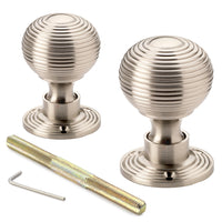 Thumbnail for Large Victorian Gothic Rim Lock Hollow Satin Nickel Beehive Door Knobs