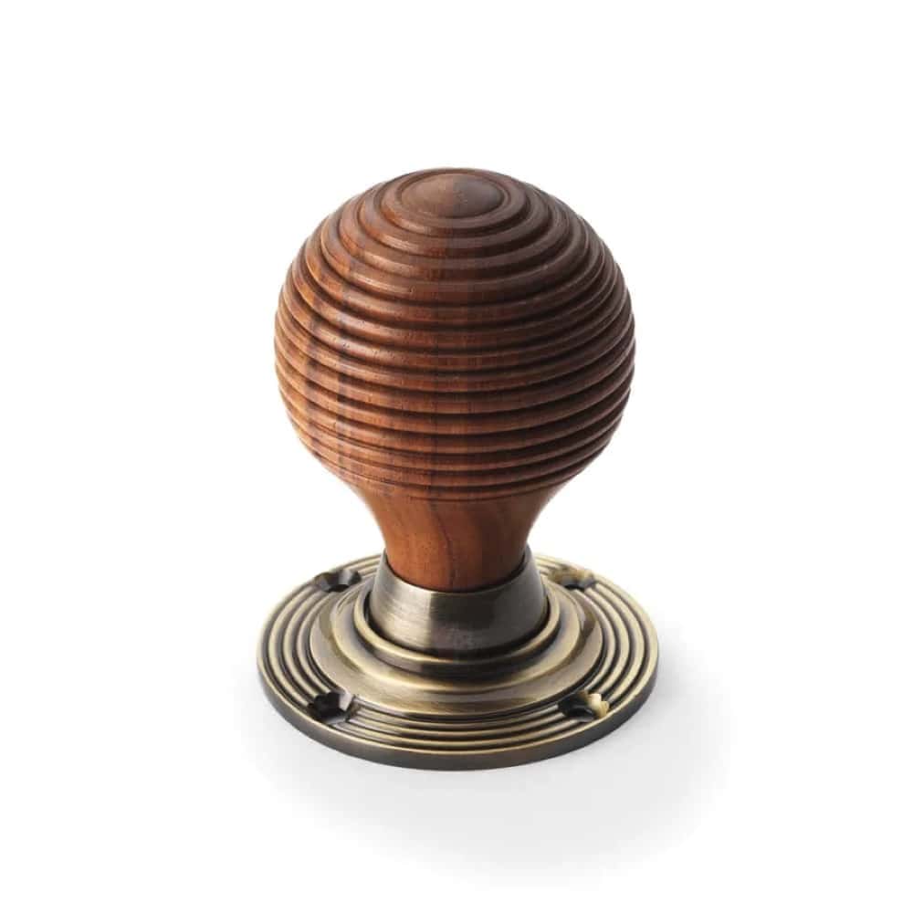 Large Victorian Gothic Rim Lock Rosewood Antique Brass Beehive Door Knobs