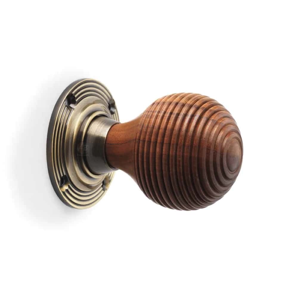 Large Victorian Gothic Rim Lock Rosewood Antique Brass Beehive Door Knobs