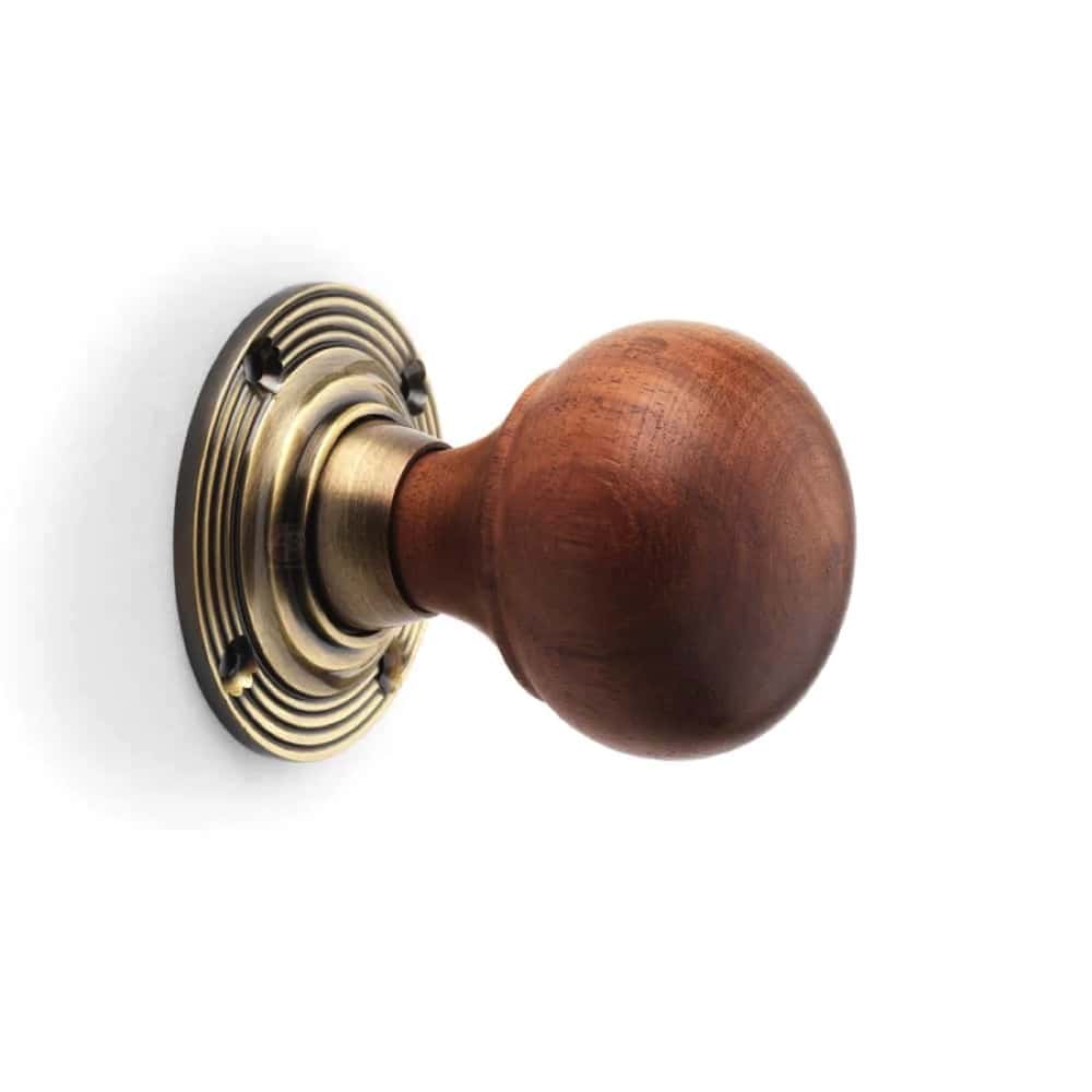 Large Victorian Gothic Rim Lock Rosewood Antique Brass Bun Door Knobs