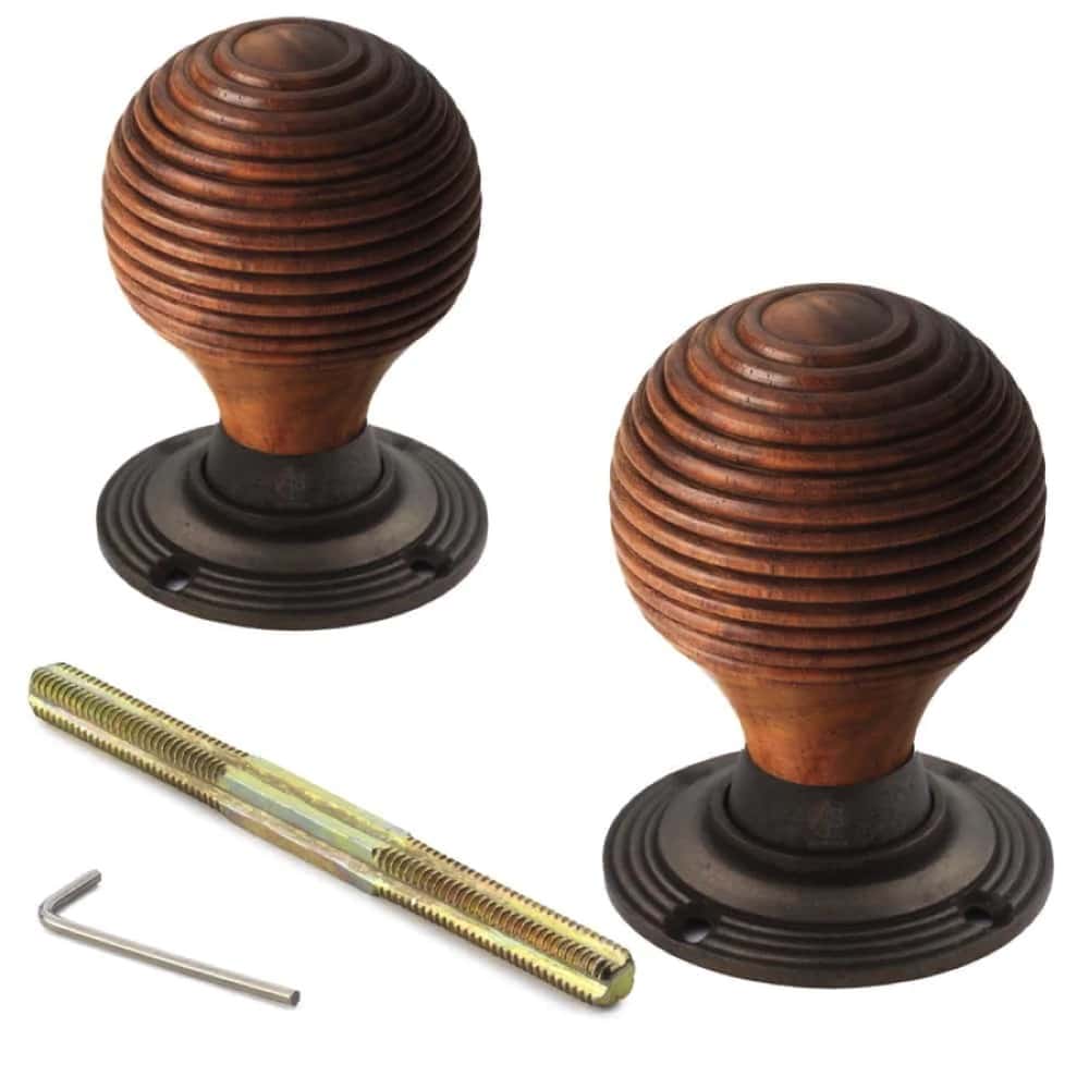 Large Victorian Gothic Rim Lock Rosewood Matt Antique Beehive Door Knobs