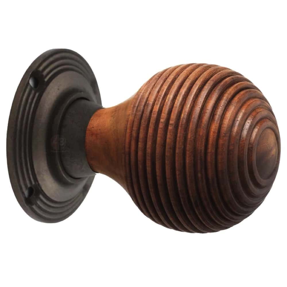 Large Victorian Gothic Rim Lock Rosewood Matt Antique Beehive Door Knobs