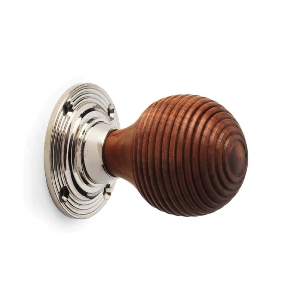 Large Victorian Gothic Rim Lock Rosewood Polished Nickel Beehive Door Knobs