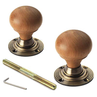 Thumbnail for Large Victorian Gothic Rim Lock Teak Antique Brass Bun Door Knobs