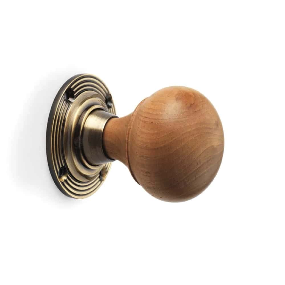 Large Victorian Gothic Rim Lock Teak Antique Brass Bun Door Knobs