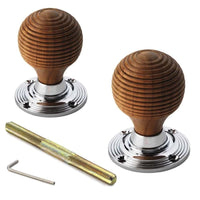 Thumbnail for Large Victorian Gothic Rim Lock Teak Polished Chrome Beehive Door Knobs