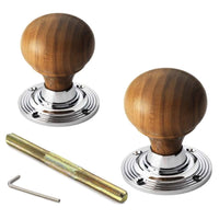 Thumbnail for Large Victorian Gothic Rim Lock Teak Polished Chrome Bun Door Knobs