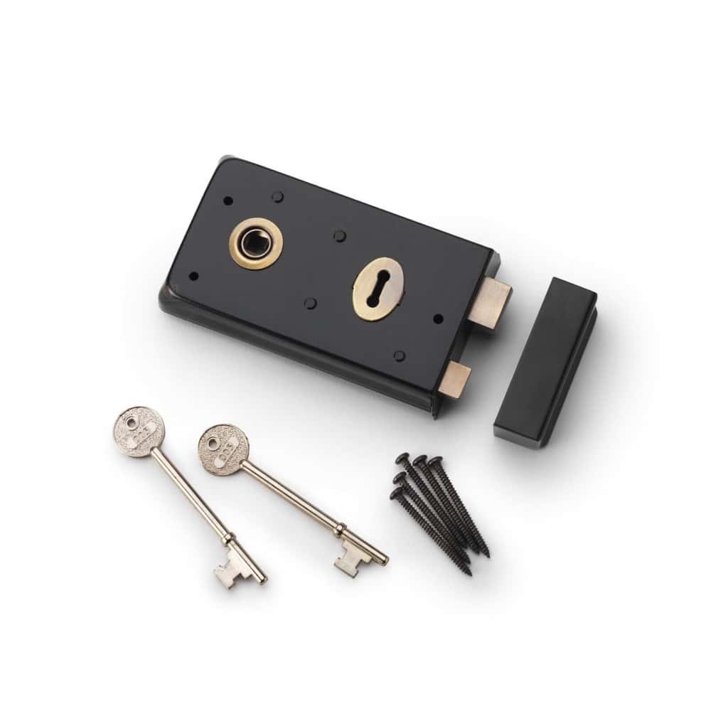 Narrow Rim Lock Black & Antique Brass