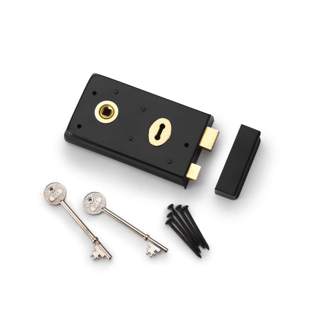 Narrow Rim Lock Black & Brass