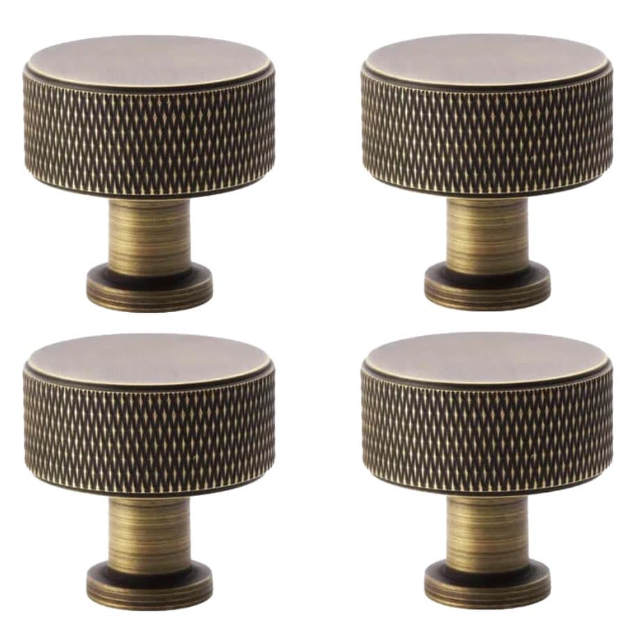 Pack of 4 large antique brass knurled cupboard knobs