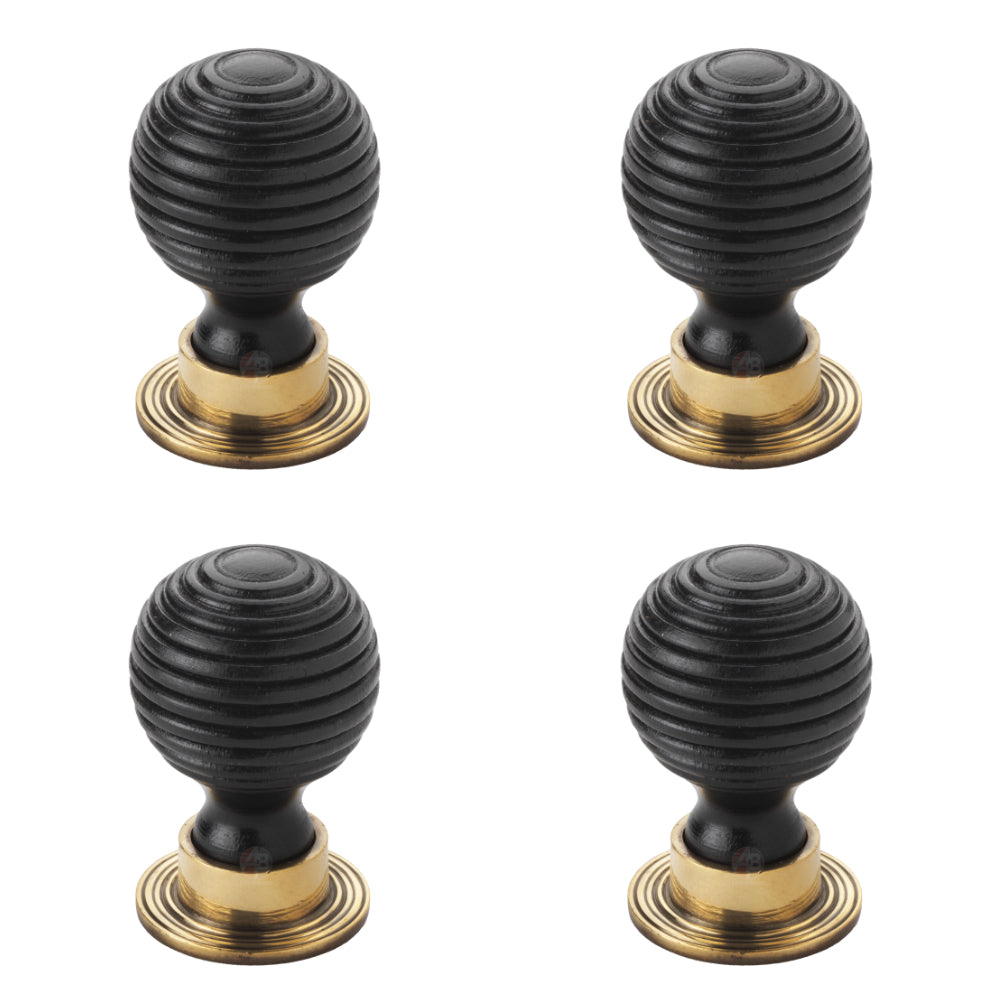 Pack of 4 large ebonised aged brass beehive cupboard door knobs