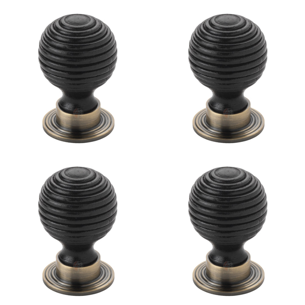 Pack of 4 large ebonised antique brass beehive cupboard door knobs