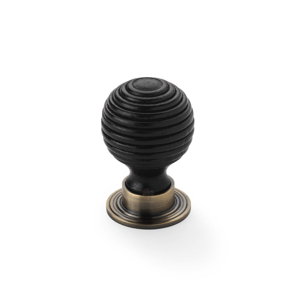 Large ebonised antique brass beehive cupboard door knob