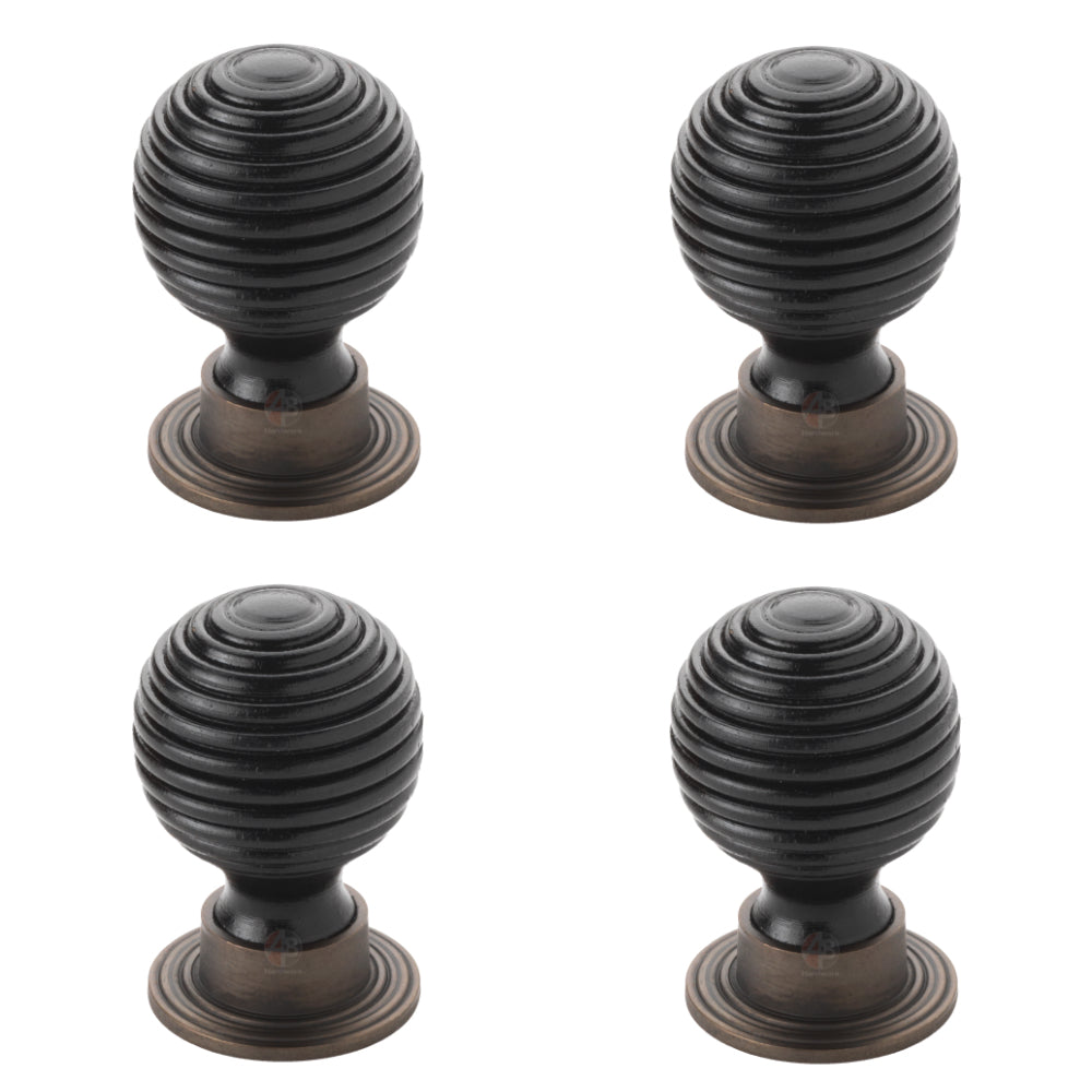 Pack of 4 large ebonised matt antique beehive cupboard door knobs