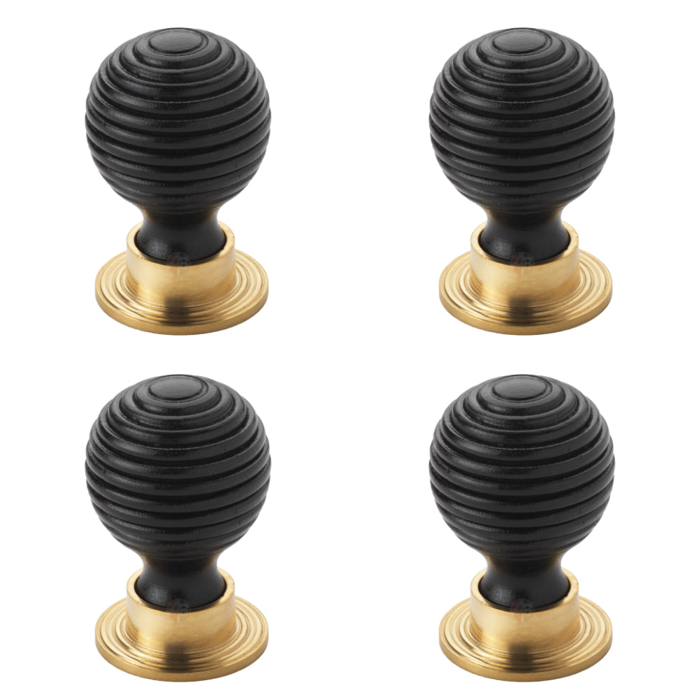 Pack of 4 large ebonised polished brass beehive cupboard door knobs