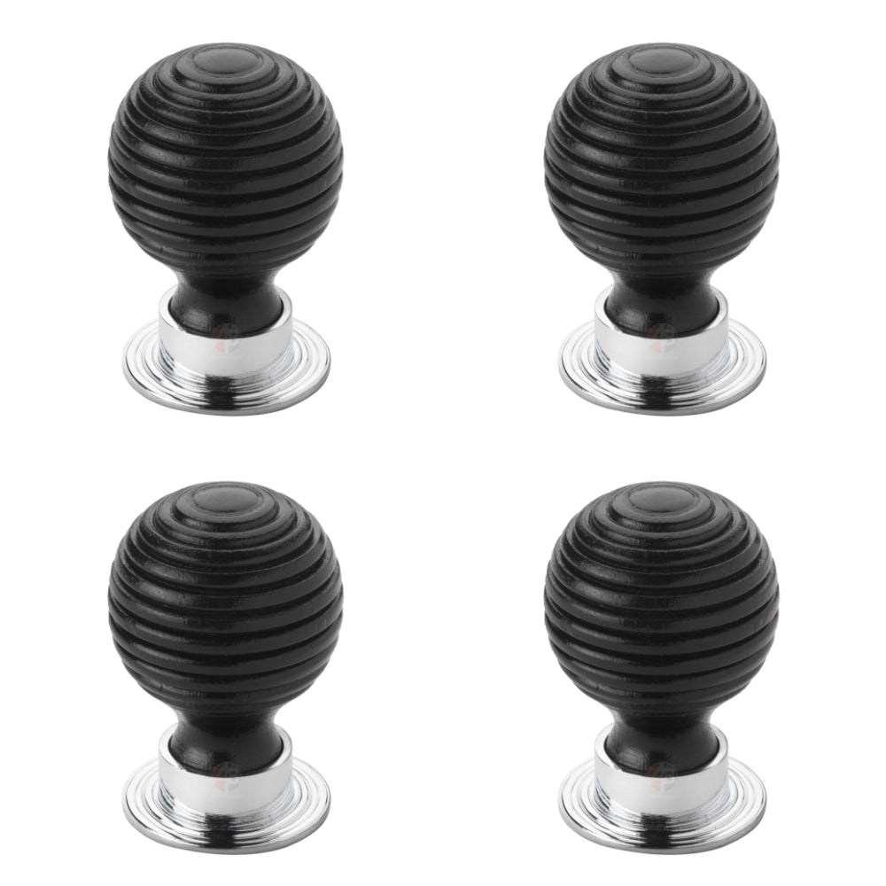 Pack of 4 large ebonised polished chrome beehive cupboard door knobs