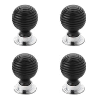 Thumbnail for Pack of 4 large ebonised polished chrome beehive cupboard door knobs