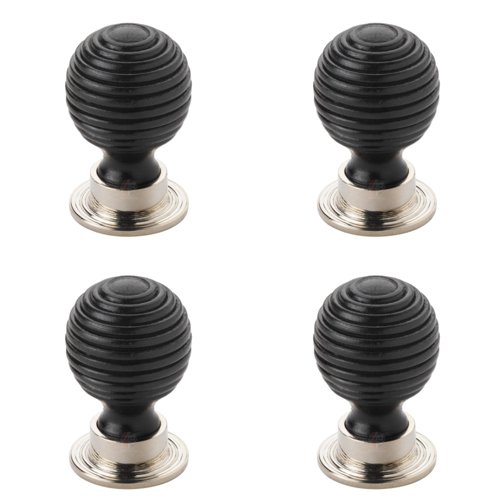 Pack of 4 large ebonised polished nickel beehive cupboard door knobs