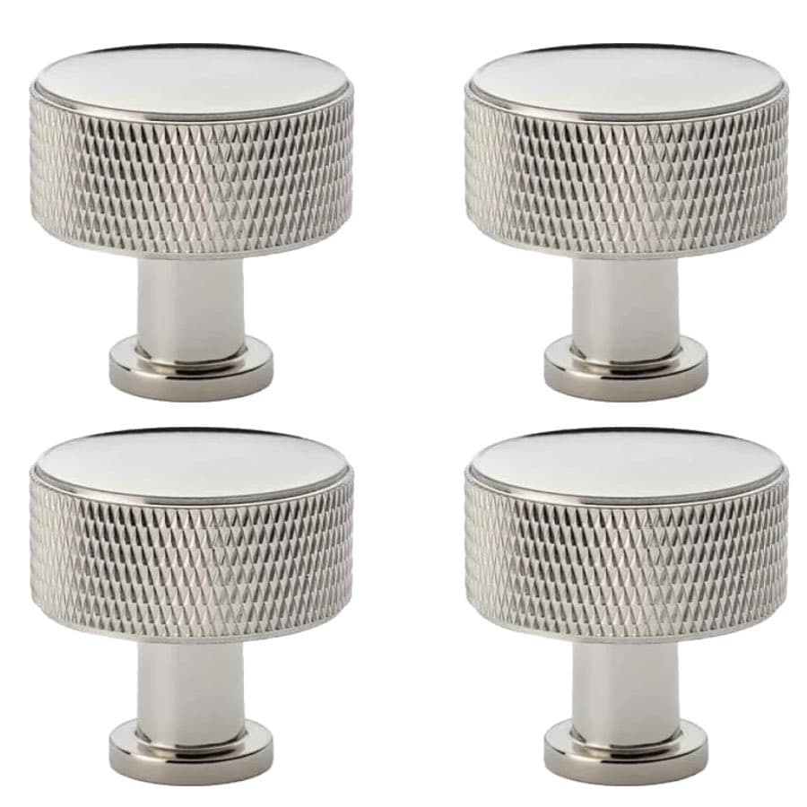 Pack of 4 large polished nickel knurled cupboard knobs