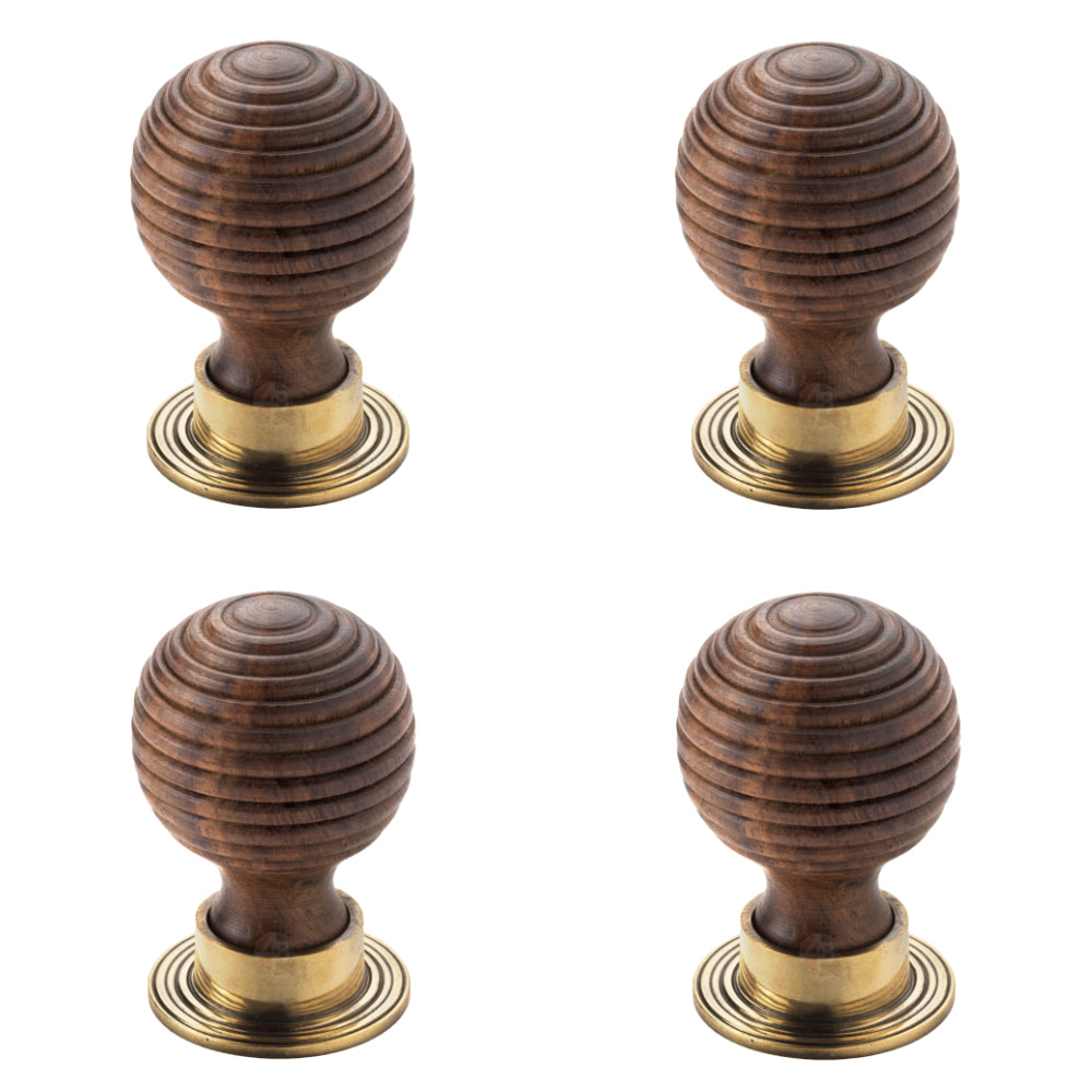 Pack of 4 large rosewood aged brass beehive cupboard door knobs