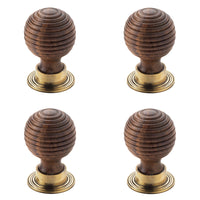 Thumbnail for Pack of 4 large rosewood aged brass beehive cupboard door knobs