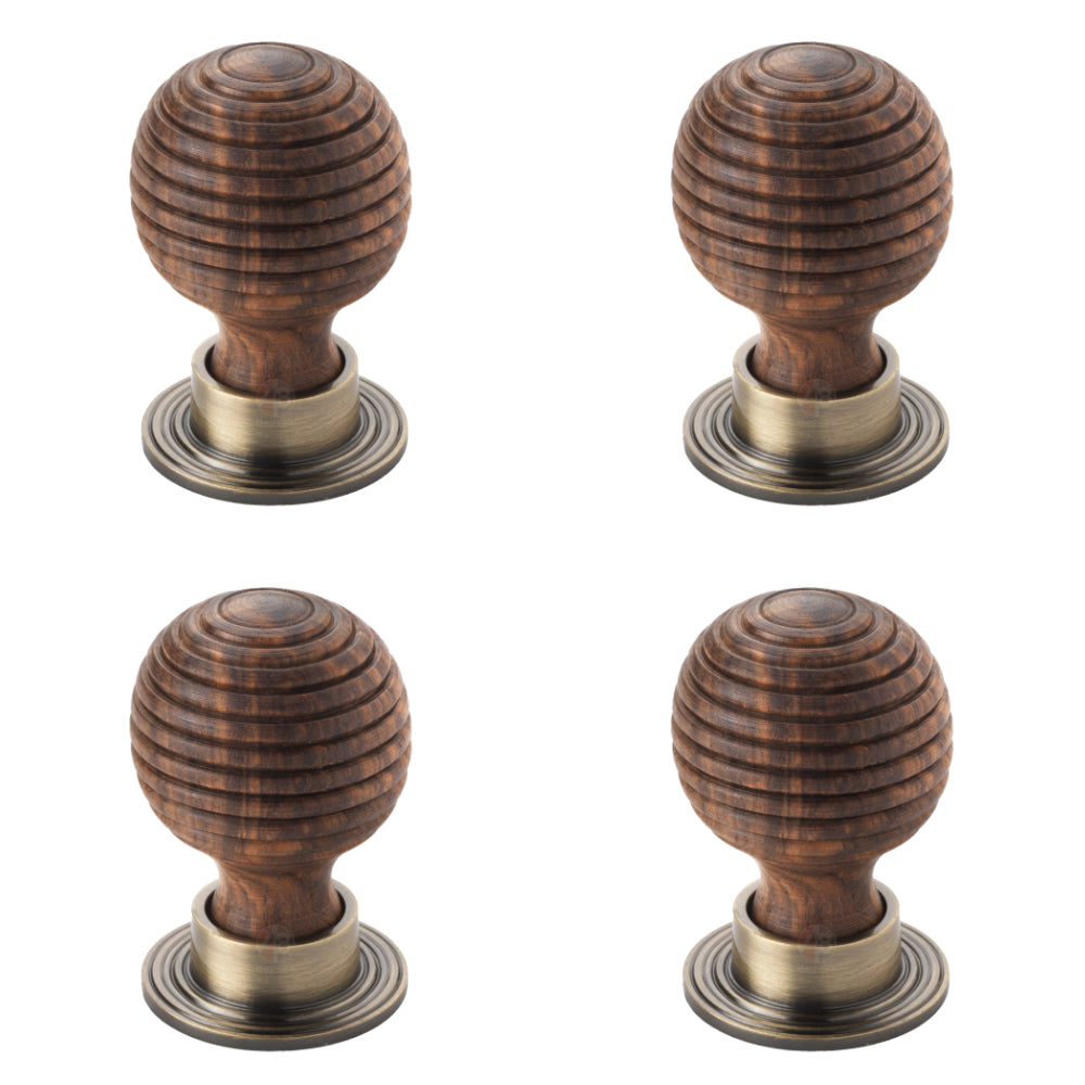 Pack of 4 large rosewood antique brass beehive cupboard door knobs