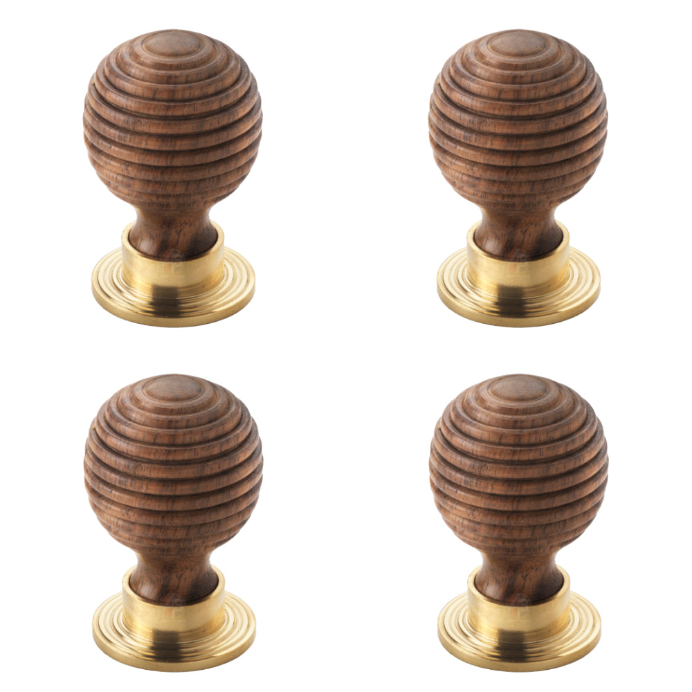 Pack of 4 large rosewood polished brass beehive cupboard door knobs