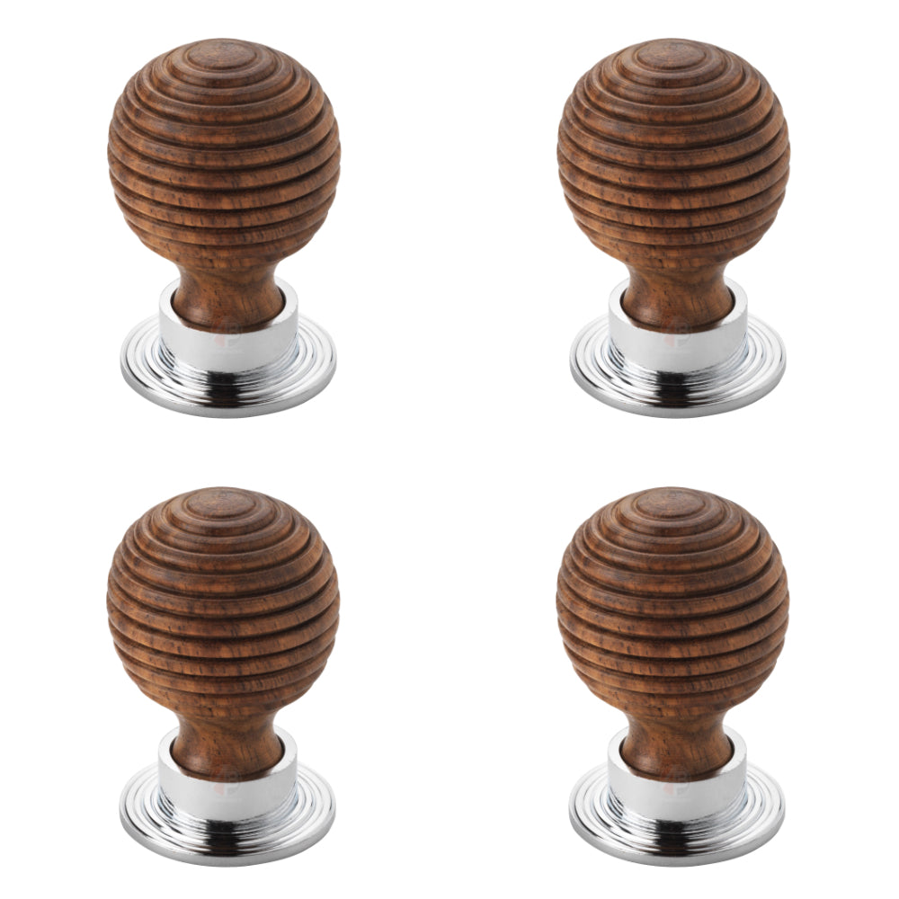 Pack of 4 large rosewood polished chrome beehive cupboard door knobs