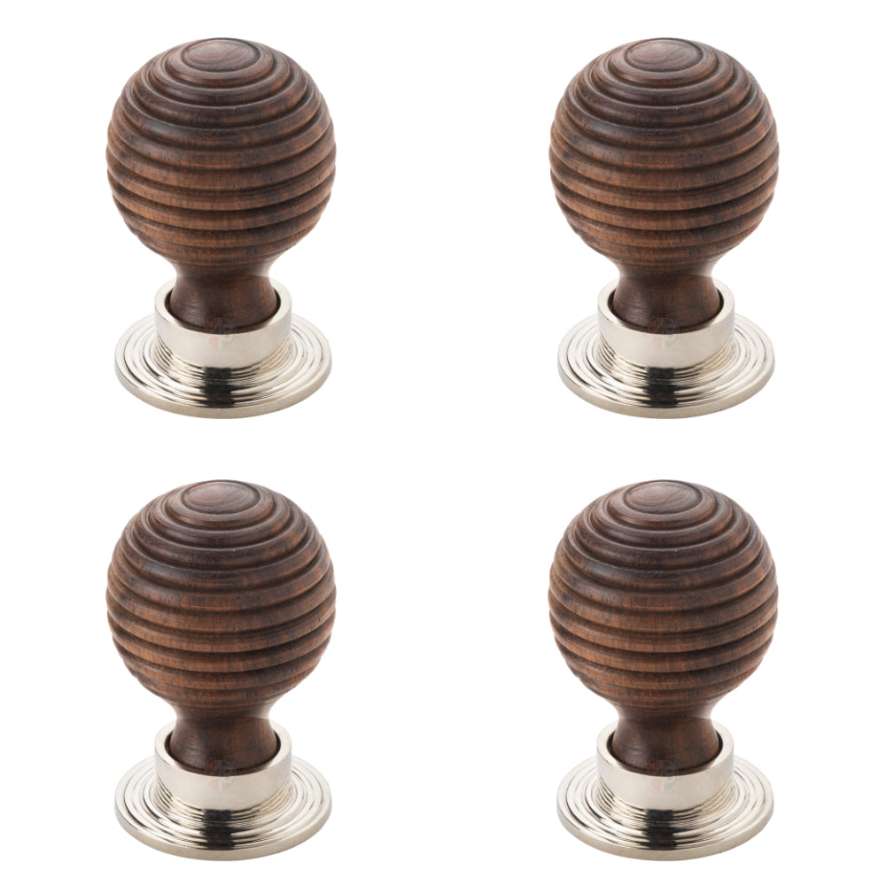 Pack of 4 large rosewood polished nickel beehive cupboard door knobs