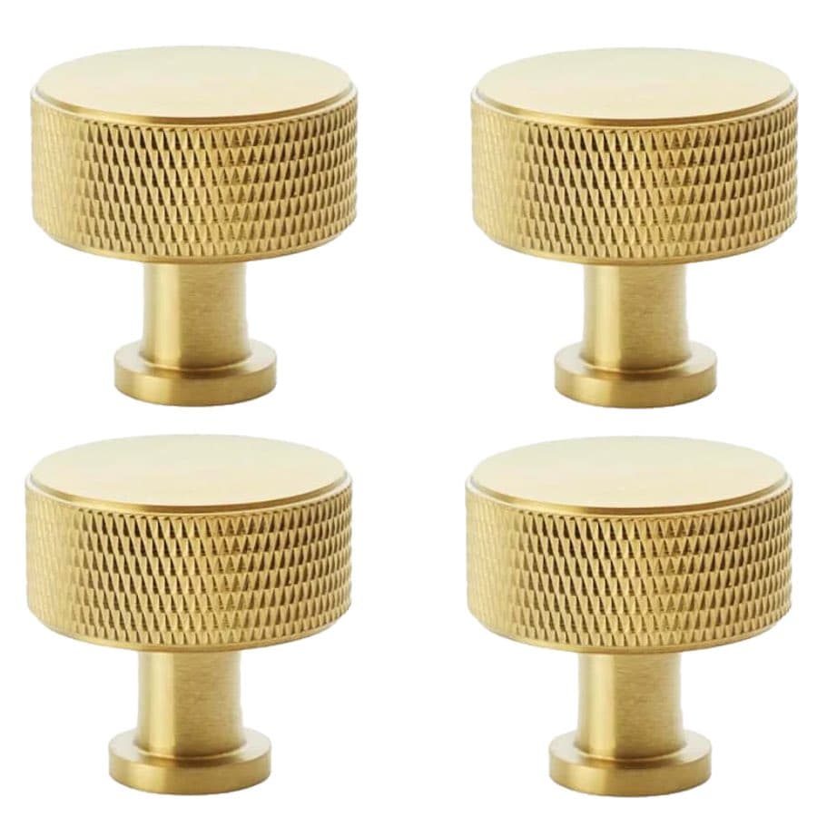 Pack of 4 large satin brass knurled cupboard knobs