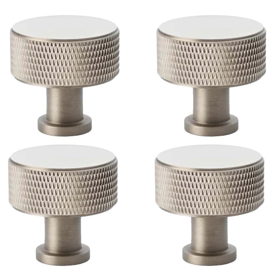 Pack of 4 large satin nickel knurled cupboard knobs