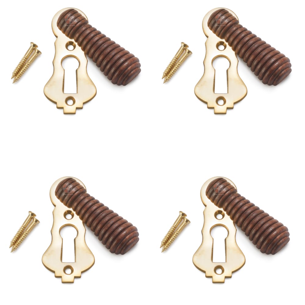 Pack of 4 Rosewood Polished Brass Beehive Escutcheons