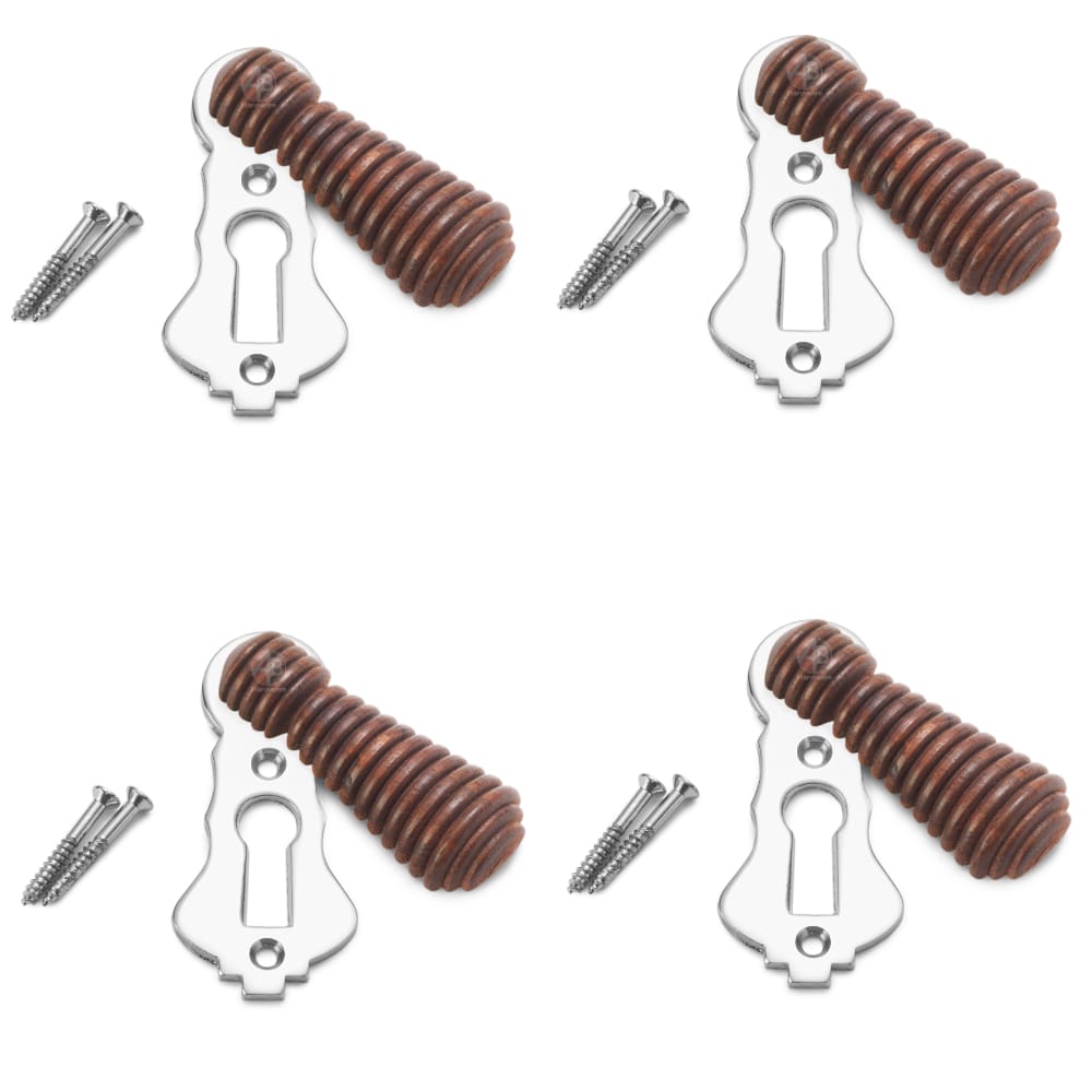 Pack of 4 Rosewood Polished Chrome Beehive Escutcheons