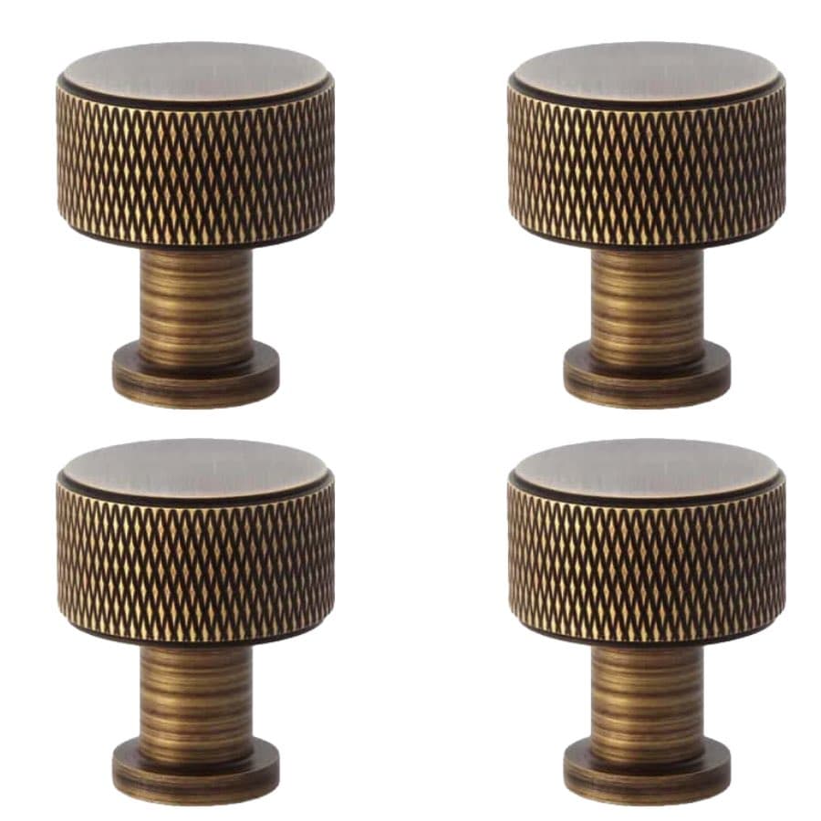 pack of 4 small antique brass knurled cupboard knobs