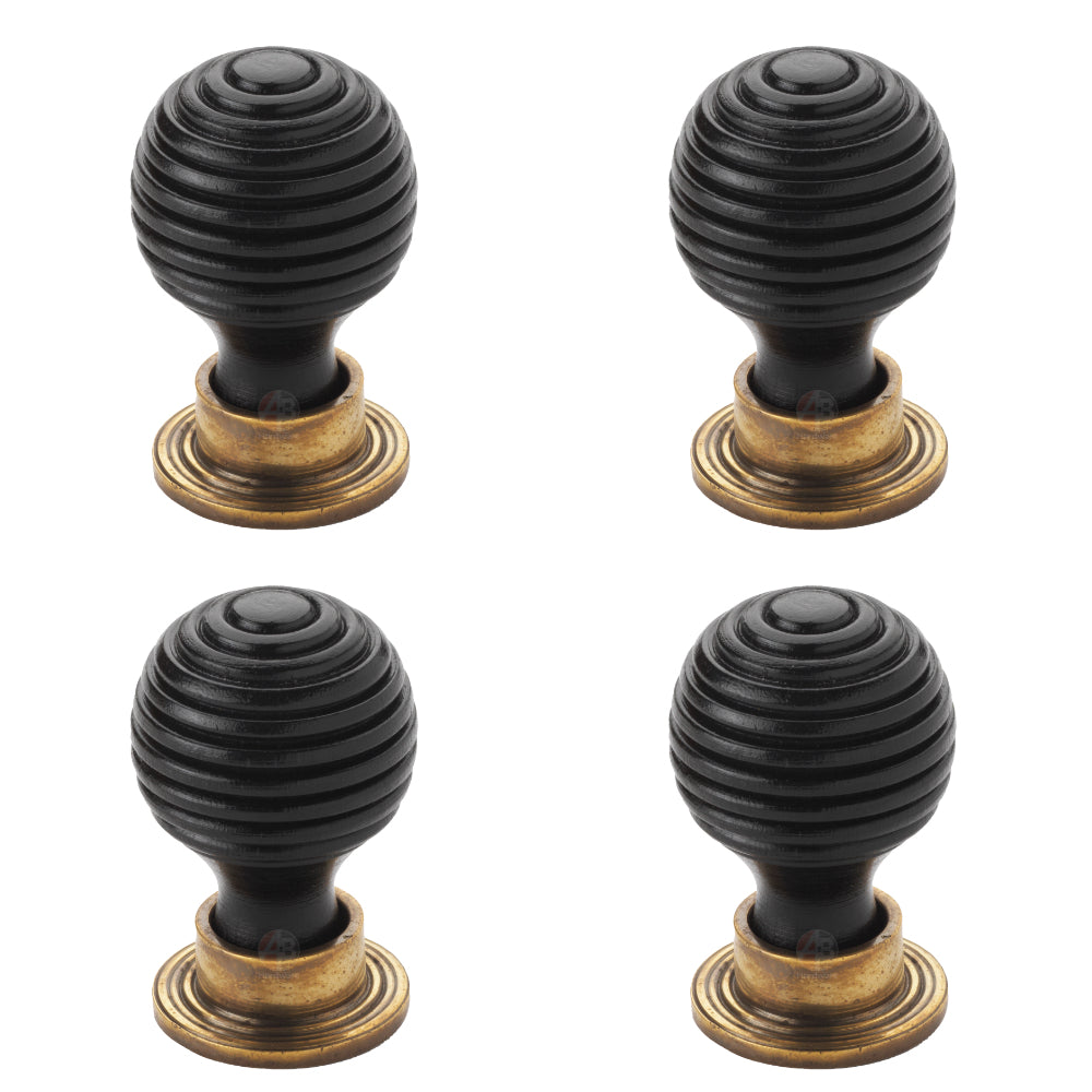 Pack of 4 small ebonised aged brass beehive cupboard door knobs