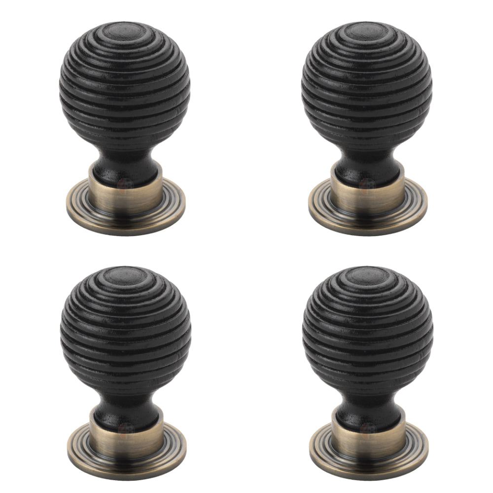 Pack of 4 small ebonised antique brass beehive cupboard door knobs