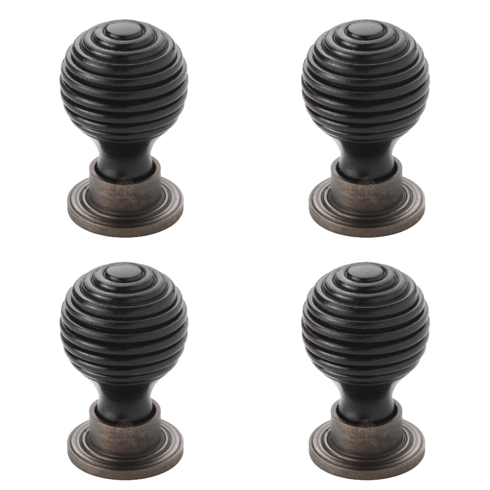 Pack of 4 small ebonised matt antique beehive cupboard door knobs