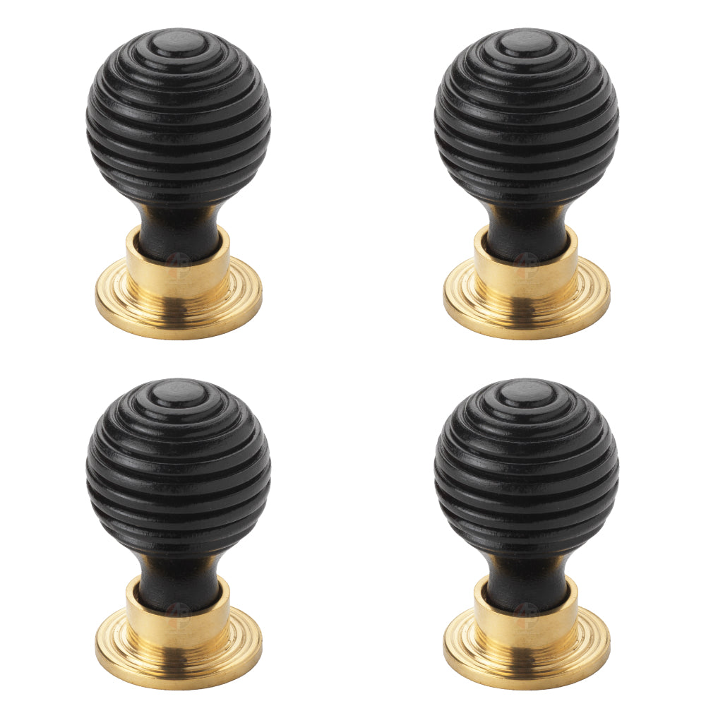 Pack of 4 small ebonised black polished brass beehive cupboard door knobs