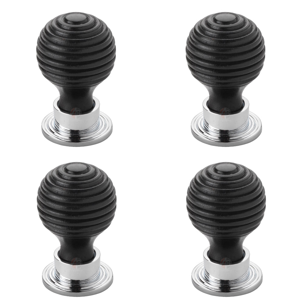 Pack of 4 small ebonised polished chrome beehive cupboard door knobs